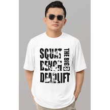 Tasarım Squat Bench Deadlift Fitness Bodybuilding Sporcu Baskılı Beyaz