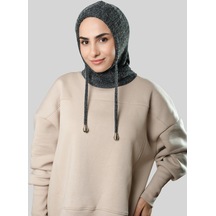 Hürrem Bone Antrasit Bağcıklı Peluş Balaklava Boyunluklu Bere Jakar Düz 2327 25 Antrasit