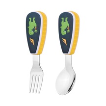 Vkemall 12 Aydan Büyük Çocuklar İçin Çelik Çatal Kaşık Seti Dinozor Desenli Depolama Kutusuyla Çok Renkli