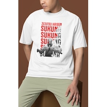 Jujutsu Kaisen Ryomen Sukuna Baskılı Unisex Oversize Anime Dizi K Beyaz