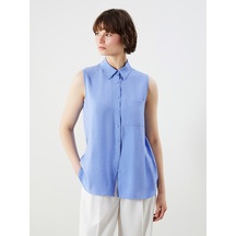 Lcwaıkıkı Classic Mavi Regular Fit Dokulu Kadın Gömlek
