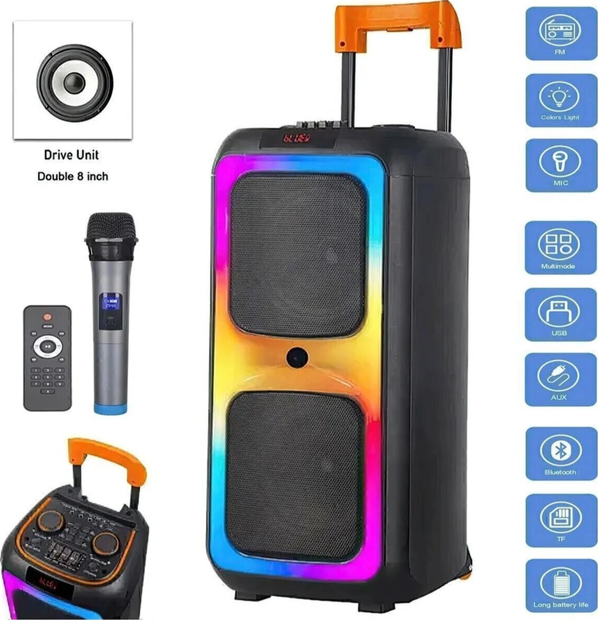 Ultra Güçlü Bluetooth Hoparlör Taşınabilir Renkli Işıklı Yüksek Ses Kalitesi-113227