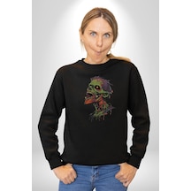 Zombi Kafası Unisex Siyah Baskılı Sweatshirt Siyah
