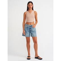 Dilvin Apoletli Denim Şort Tint