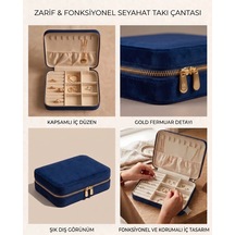 Takı Kutusu Düzenleyici Seyahat Çantası Kolye Yüzük Küpe Organizer Kadife Lacivert 22cmx17cm