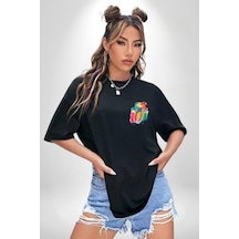 Diş Doktoru Diş Anatomisi Özel Tasarım Siyah Oversize Unisex Ön Sol Yan Minimal Baskılı Tişört Koyu Siyah