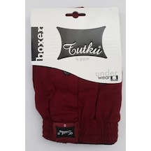 Tutku Erkek Bordo Penye Düğmeli Boxer Renk 5'li Paket %100 Pamuk Bordo