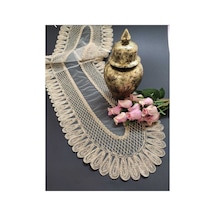 Kadife Detaylı Bej Runner 120x30cm Diğer