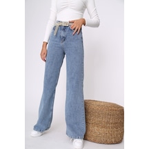 Lavajeans Behc Kadın Orta Mavi Likralı Süper Yüksek Bel Geniş Paça Jean Mavi