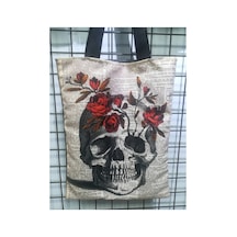 Owl Bag Kuru Kafa Kitap Fon Desenli Tasarım Kumaş Omuz Çantası Vizon