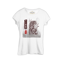 Tiger Illustration İn Chinese Style Beyaz Kadın Tshirt 001