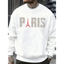 Tarzsokak Ünlü Paris Kulesi Desen Kazak Erkekler O-boyun Giysileri Sonbahar Polar Retro Kazak Gevşek Un Beyaz