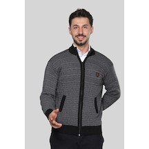 Kzctekstil Erkek Triko Akrilik Kalın Dokulu Klasik Fit Fermuarlı Cepli Kışlık Baba Hırka Siyah