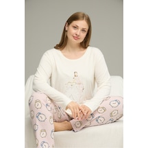 Siyah İnci Curve Büyük Beden Battal Boy Pamuklu Pijama Takım25240829 Ekru