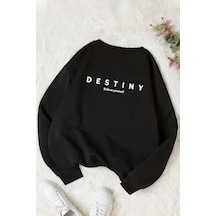 Unisex Destiny Baskılı Bisiklet Yaka Sweatshirt Siyah