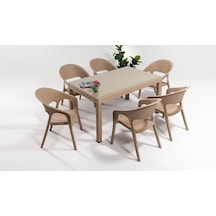 Garden Camlı Dikdörtgen Masa Takımı 1 Masa + 6 Sandalye Cappucino Bahçe Balkon Teras Cappucino