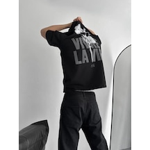 Erkek Ön Ve Arka Baskılı T-shirt Kısa Kol Bisiklet Yaka Regular Fit Tişört - Siyah