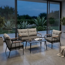 Paris 2+1+1+sehpa Metal Balkon Takımı Keten Dokulu Kumaş Siyah Metal - Bahçe Teras Oturma Grubu