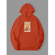 Harmandar 3 İplik Holy Cat Baskılı Turuncu Kanguru Cepli Kapüşonlu Sweatshirt Hoodie Holycatturuncusweat