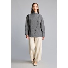 Defacto Regular Fit Asimetrik Düğmeli Kırışık Dokulu Tunik I3865ax26aubk81 Siyah-bk81