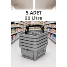 5 Adet / 22 Litre Plastik Market Alışveriş Sepeti Profesyonel Market Mağaza El Sepeti Gri
