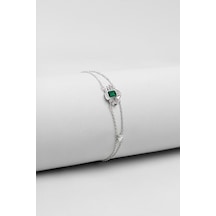 Modern Çizgi 18 Ayar Beyaz Altın Kaplama 19 Cm Gümüş Tasarım Bileklik