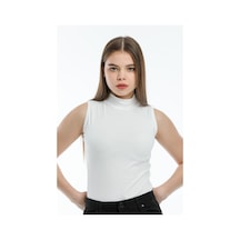 Refox Kadın Beyaz Kolsuz Boğazlı Body Çok Renkli