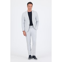İmza Gri Gofreli Mono Yaka Esnek 6 Drop Slim Fit Classic Takım Elbise 1001250117 Gri