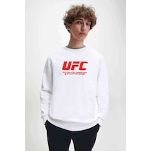 Ufc Logo Baskılı Beyaz Erkek Örme Sweatshirt