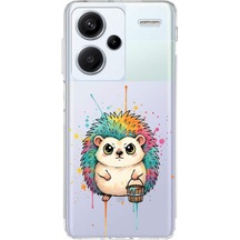 Redmi Note 13 Pro Plus İle Uyumlu Splash Kirpi Tasarımlı Şeffaf Silikon Kılıf Şeffaf