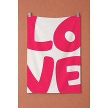 Love Pembe Tipografi Yazı Temalı Modern Dekoratif Duvar Örtüsü Duvar Halısı Beyaz