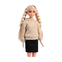 Good Girl Örgü Saçlı Kazaklı Model Oyuncak Bebek 30 Cm - Kış Serisi Tarz Bebekler Krem/gri Bej