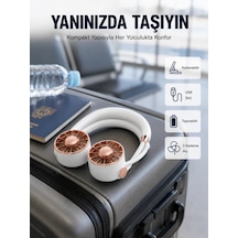Usb Şarjlı Katlanabilir Mini Boyun Fanı 1 3 Saat Kullanım Beyaz