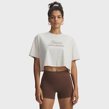 Under Armour Scriptheart Crop Kadın Beyaz Polo Yaka Tişört