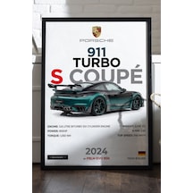 Porsche 911 Turbo S Coupe Siyah Ahşap Çerçeveli Poster, Dekoratif Araba Duvar Tablosu
