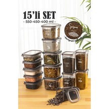 Vienev 15li Süper Set Baharat Saklama Kabı Seti Avantajlı Paket 5x 0,40, 0,45, 0,55 L Etiketli Şeffaf