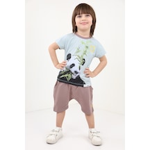 Toontoy Kids Toontoy Erkek Bebek Panda Baskılı Şortlu Takım Yeşil