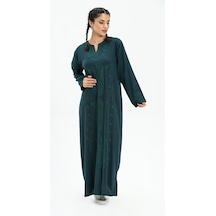 Eliş Şile Bezi Uzun Kol Şile Bezi Simli Kaftan Midi Boy Elbise Petrol