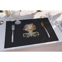 Siyah Figüratif Çiçek Amerikan Servis 4'lü Set Siyah