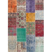 Çam Halı Gloria Td776 Multi Patchwork Desen Dokuma Saçaklı Kilim