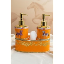 Premium Porselen Horse 2 Hazneli Sıvı Sabunluk, Süngerlik Bölmeli 46961 Çok Renkli