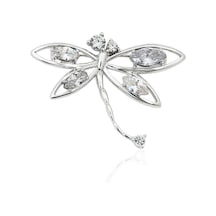 Oya Silver Zirkon Taşlı Zarif Gümüş Yusufçuk Broş 3.9x2.3cm Oysyfb009