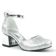 Gümüş Kalın Topuklu Kız Çocuk Topuklu Ayakkabı