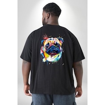 Angemiel Sulu Boya Pug Köpek Büyük Beden Siyah Tişört Kadın Erkek Ünisex Sırt Baskılı Siyah
