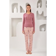 Relax Mode Kadın Dantelli Viskon Pijama Takım - 10762 VİZON