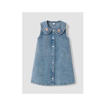 LC Waikiki Alıta Cıty Farkıyla Lcw Kids İndigo Denim Nakışlı Kız Çocuk Elbise İndigo - 928249902 İndigo