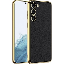 Samsung Galaxy Uyumlu S23 Plus Kılıf Deri Görünümlü Kenarları Elektroplating Kaplamalı Kapak Fizyon