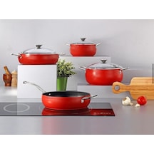 Bonera Pro Plus 7 Parça Titanyum Tencere Set Kırmızı İndüksiyonlu