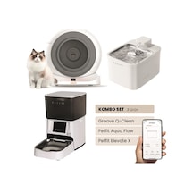 Groove Q-clean Akıllı Otomatik Kedi Tuvaleti Gri - Petfit Aqua Flow Akıllı Bataryalı Su Pınarı Çeşmesi + Petfit Elevate X Akıllı Otomatik Mama Kabı Bundle