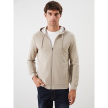 Lcwaıkıkı Classic Bej Kapüşonlu Uzun Kollu Erkek Fermuarlı Sweatshirt